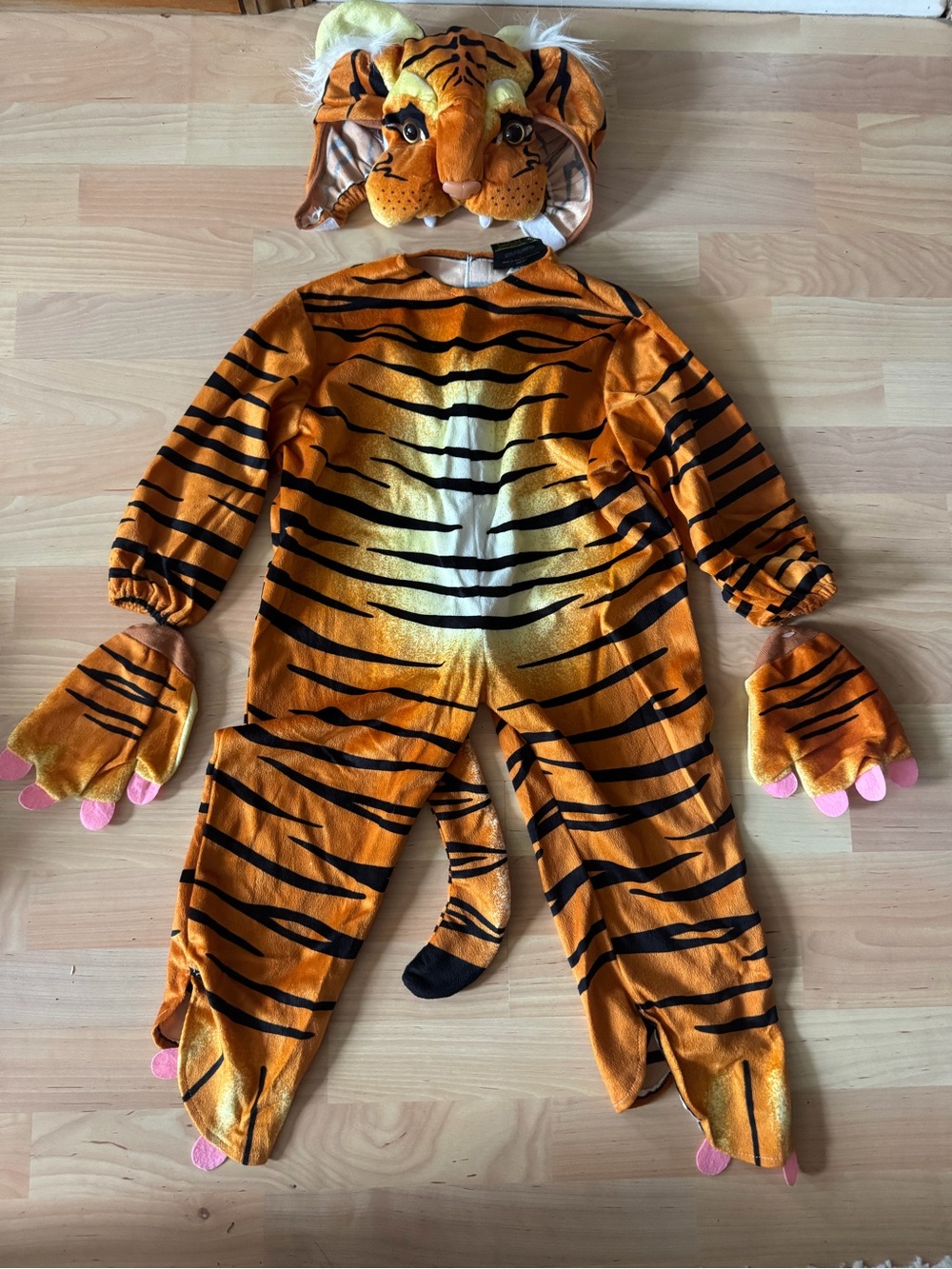 Kids Orange Tiger Costume with Hood and Paw Gloves